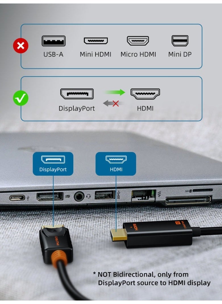 كابل تايم كابل DisplayPort إلى HDMI ذكر-ذكر، يدعم دقة 1080p/4K بتردد 30 هرتز، محول عالي السرعة لأجهزة الكمبيوتر الشخصية، وأجهزة الكمبيوتر المحمولة، والشاشات، وأجهزة التلفزيون، وأجهزة العرض. موصلات مطلية بالذهب، صوت وفيديو، متوافق مع أنظمة التشغيل Windows وMac. - Image 2